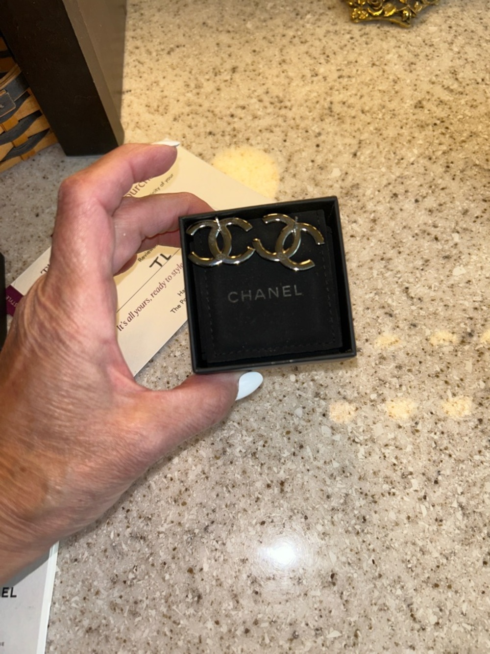 CHANEL Silver CC Crystal Logo Earrings - Picture 15 of 15